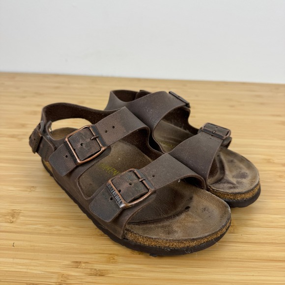 Birkenstock Milano Oiled Leather Ankle Strap Sandals Brown EU 35 US 4-4.5 - Picture 1 of 9
